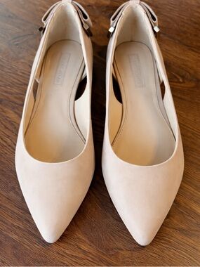 Antonio Melani Flats 8.5 Nude Beige Pointed Toe Bow Detail Leather Sole D’Orsay